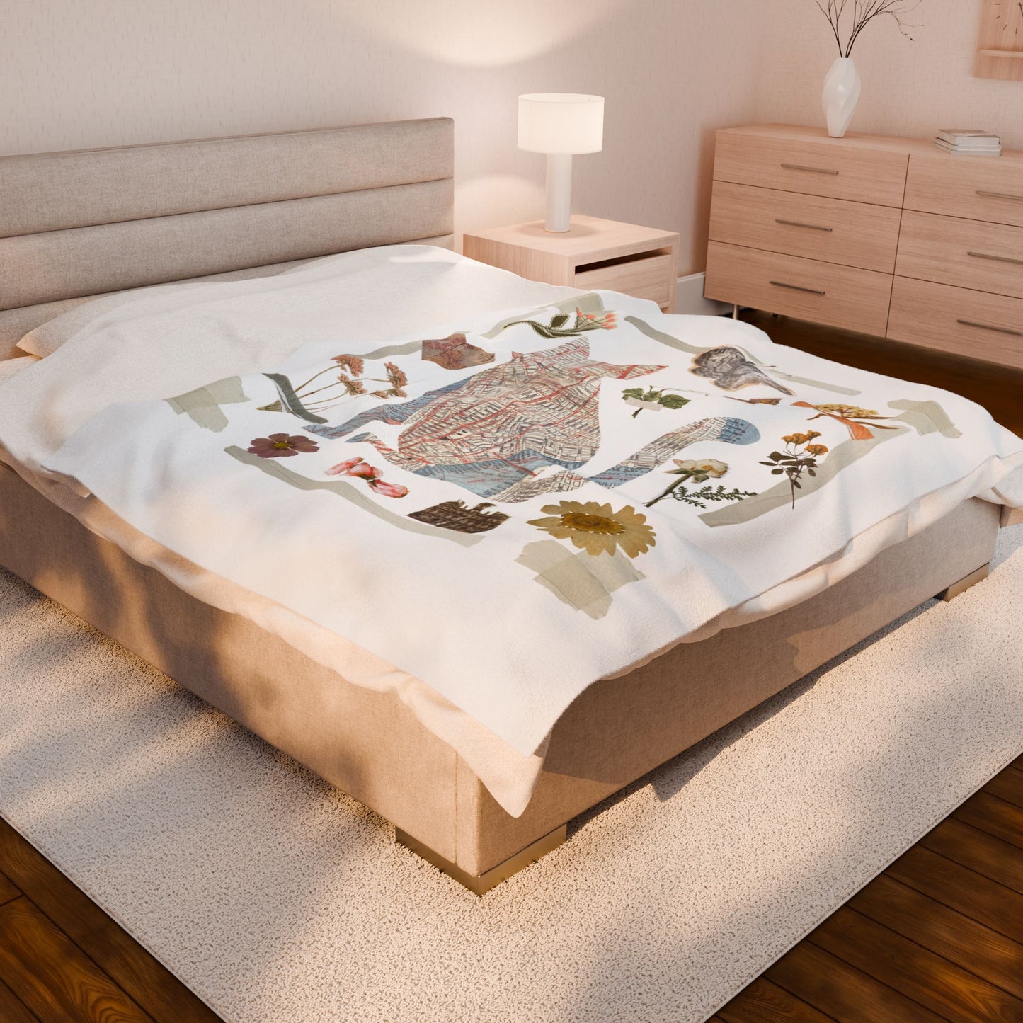 Cozy Floral Velveteen Plush Blanket - Soft throw for home decor, blanket for couch, warm gift for housewarming, plant lover home accessory