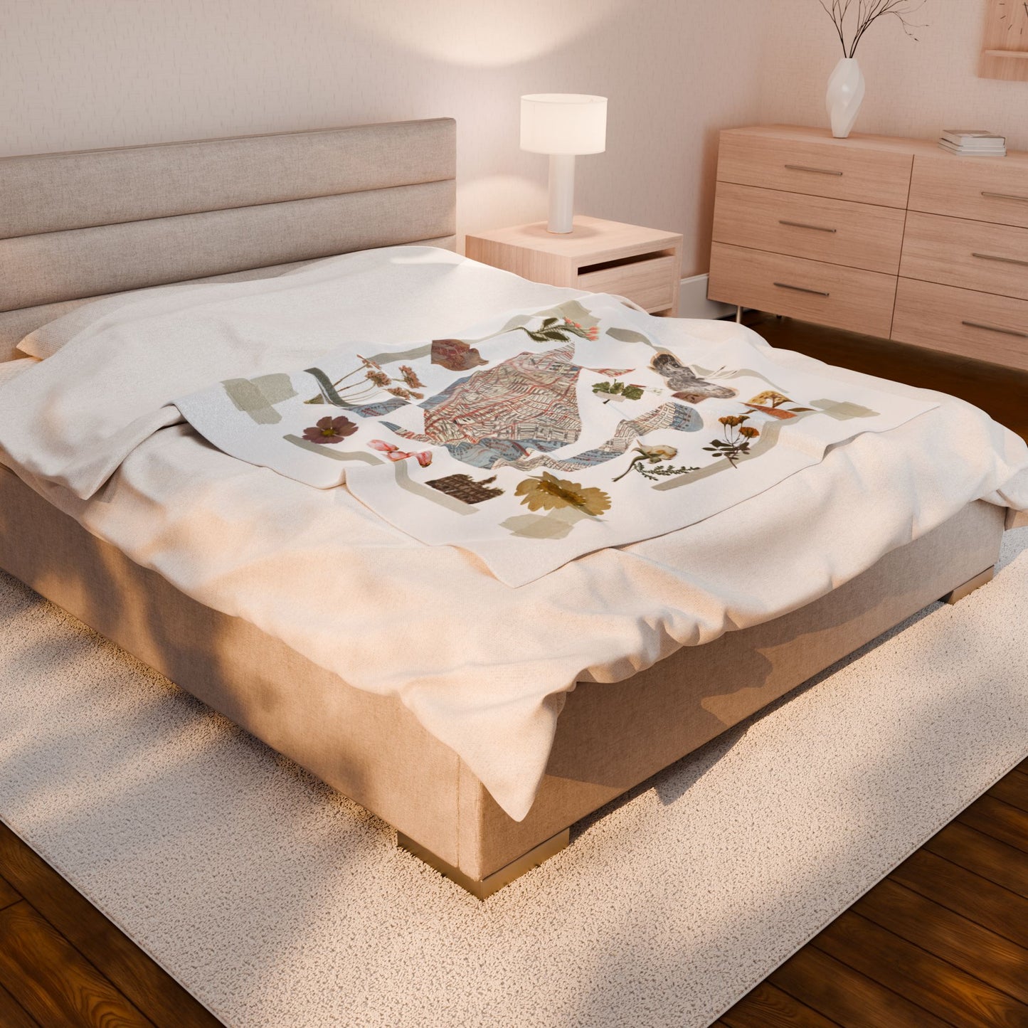 Cozy Floral Velveteen Plush Blanket - Soft throw for home decor, blanket for couch, warm gift for housewarming, plant lover home accessory