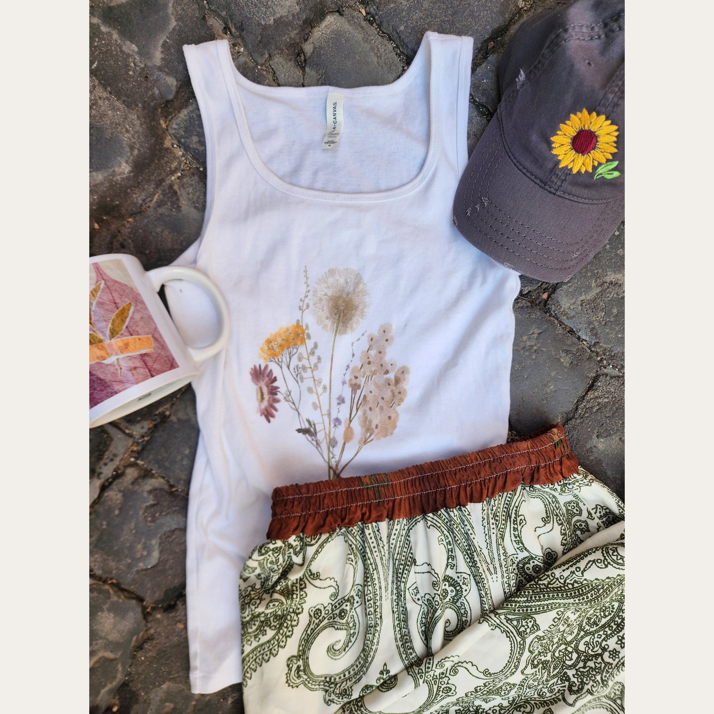 Floral Women's Micro Ribbed Tank - Summer Casual Wear, Boho Style, Gifts for Her, Layering Top, Floral Aesthetic