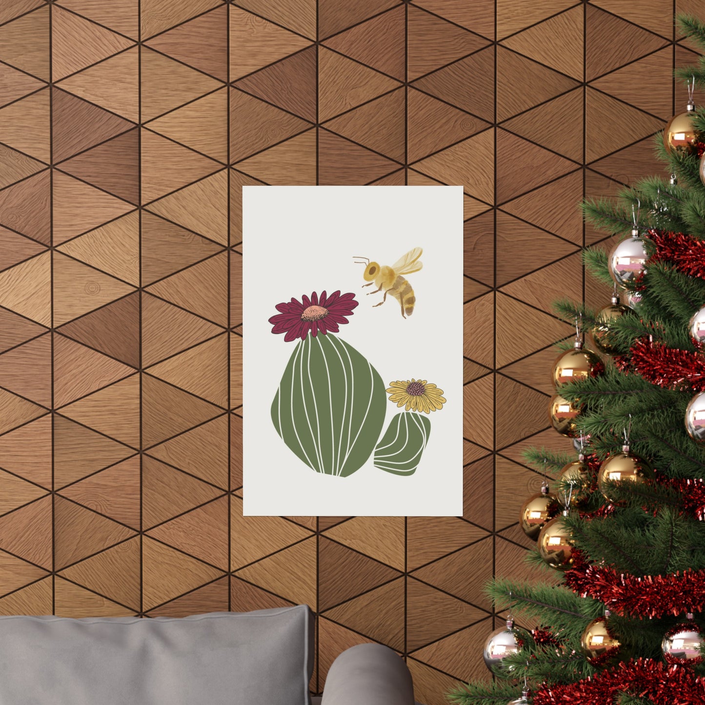 Cactus Flower and Bee Art Print (frame not included)