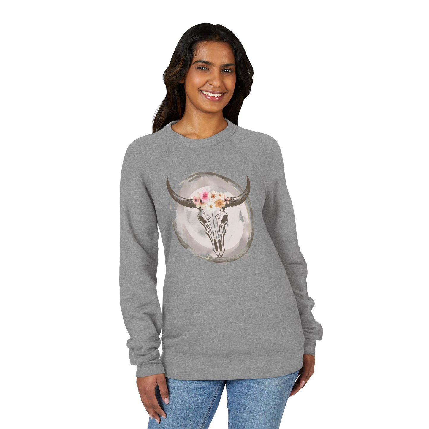 Boho Floral Skull Sweatshirt - Unisex Cozy Fleece, Perfect for Casual Wear, Gift for Nature Lovers, Everyday Comfort, Festival Style