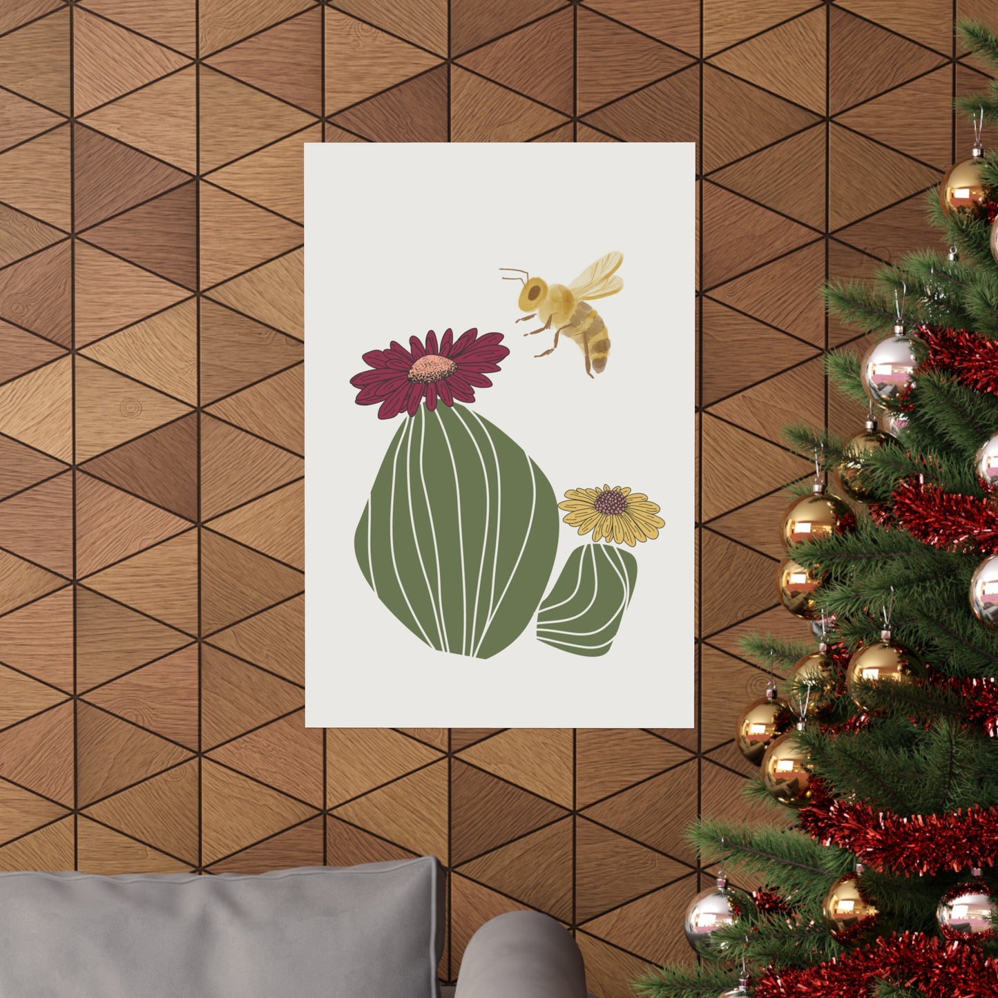 Cactus Flower and Bee Art Print (frame not included)