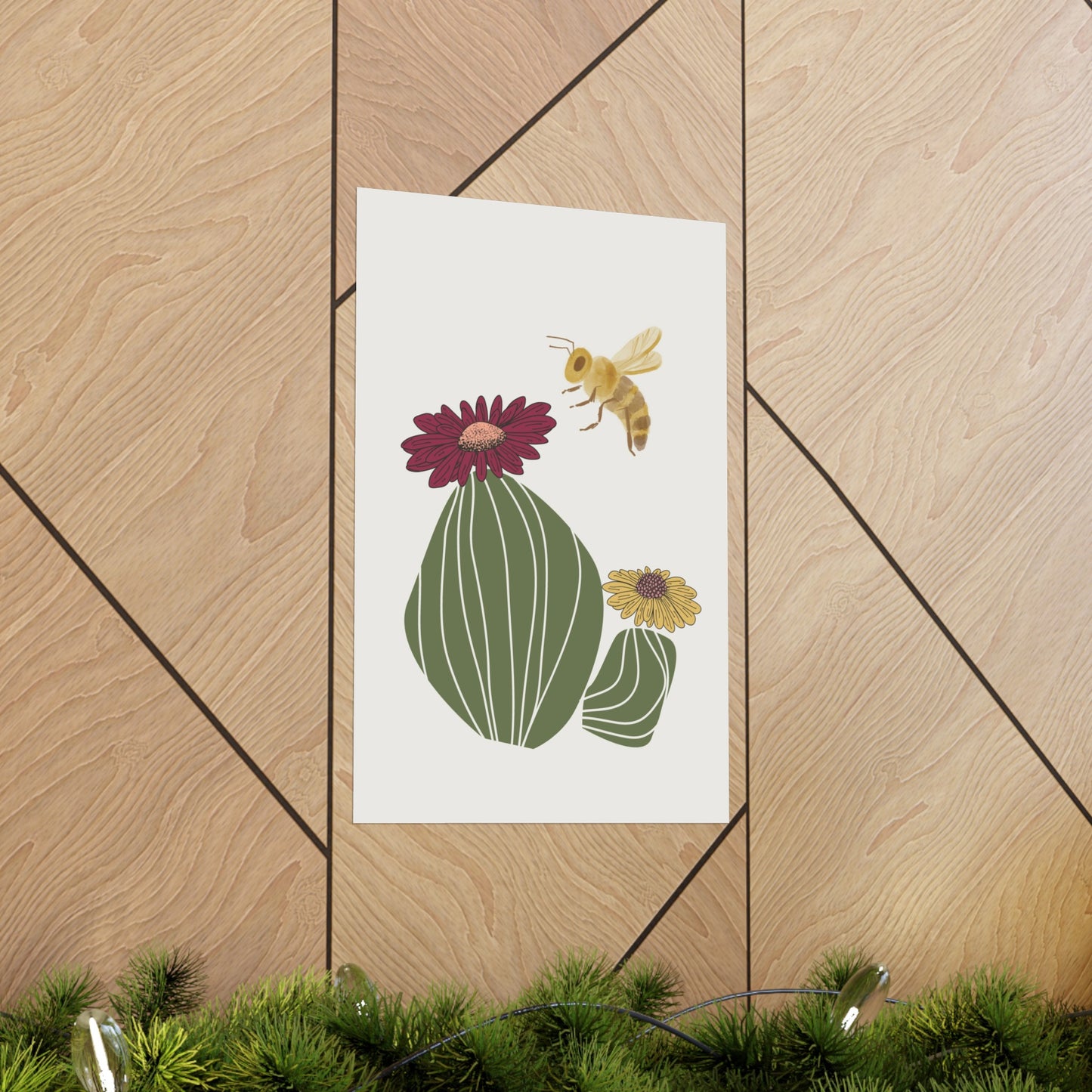 Cactus Flower and Bee Art Print (frame not included)