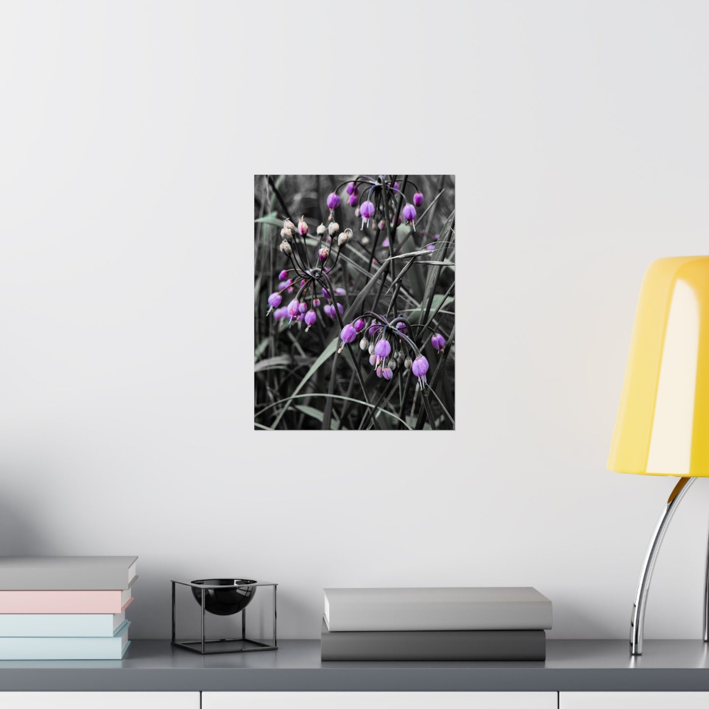 Black White Purple Flowers Art Print (frame not included)