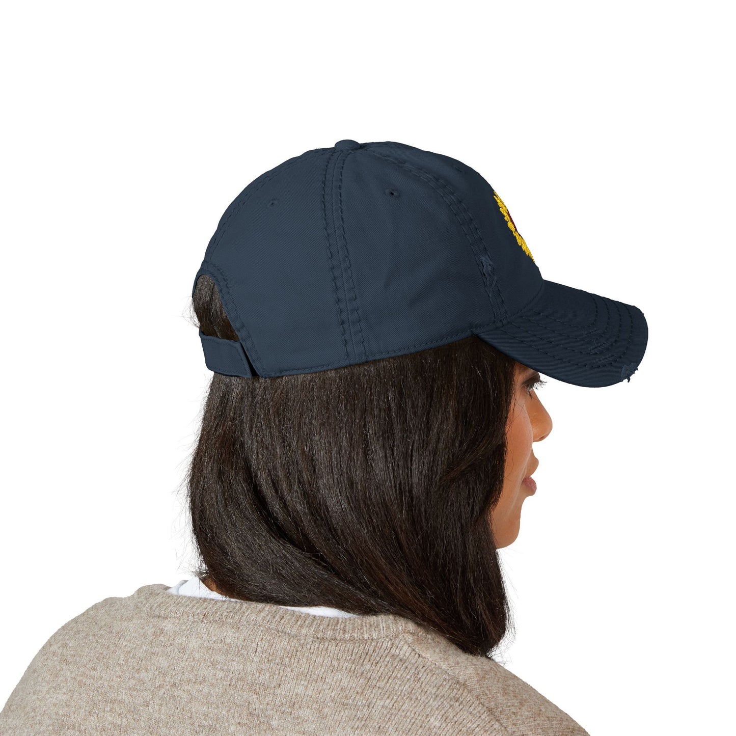 Distressed Sunflower Hat, Embroidered Cap for Garden Lovers, Casual Style, Gift for Her, Perfect for Summer Outings
