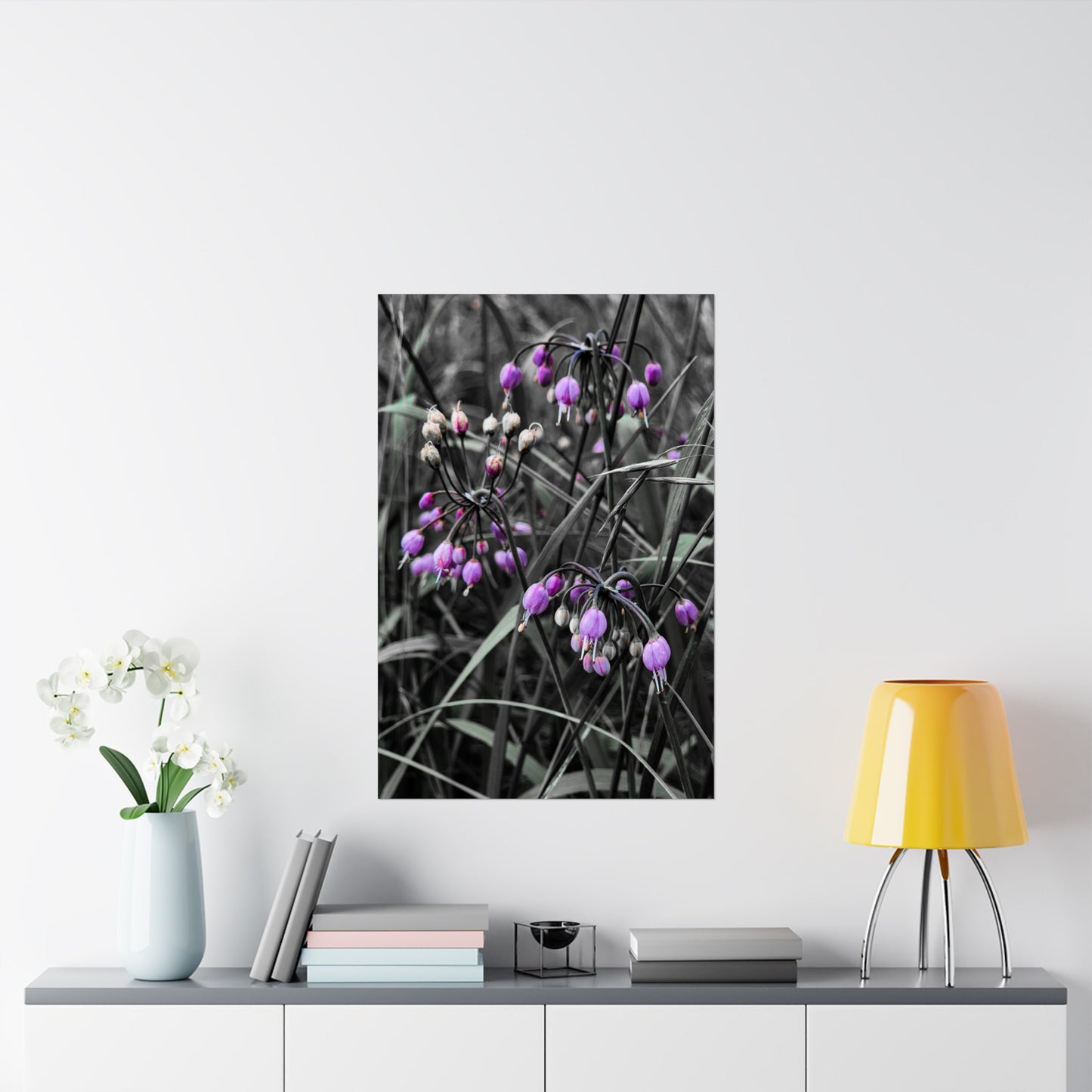 Black White Purple Flowers Art Print (frame not included)