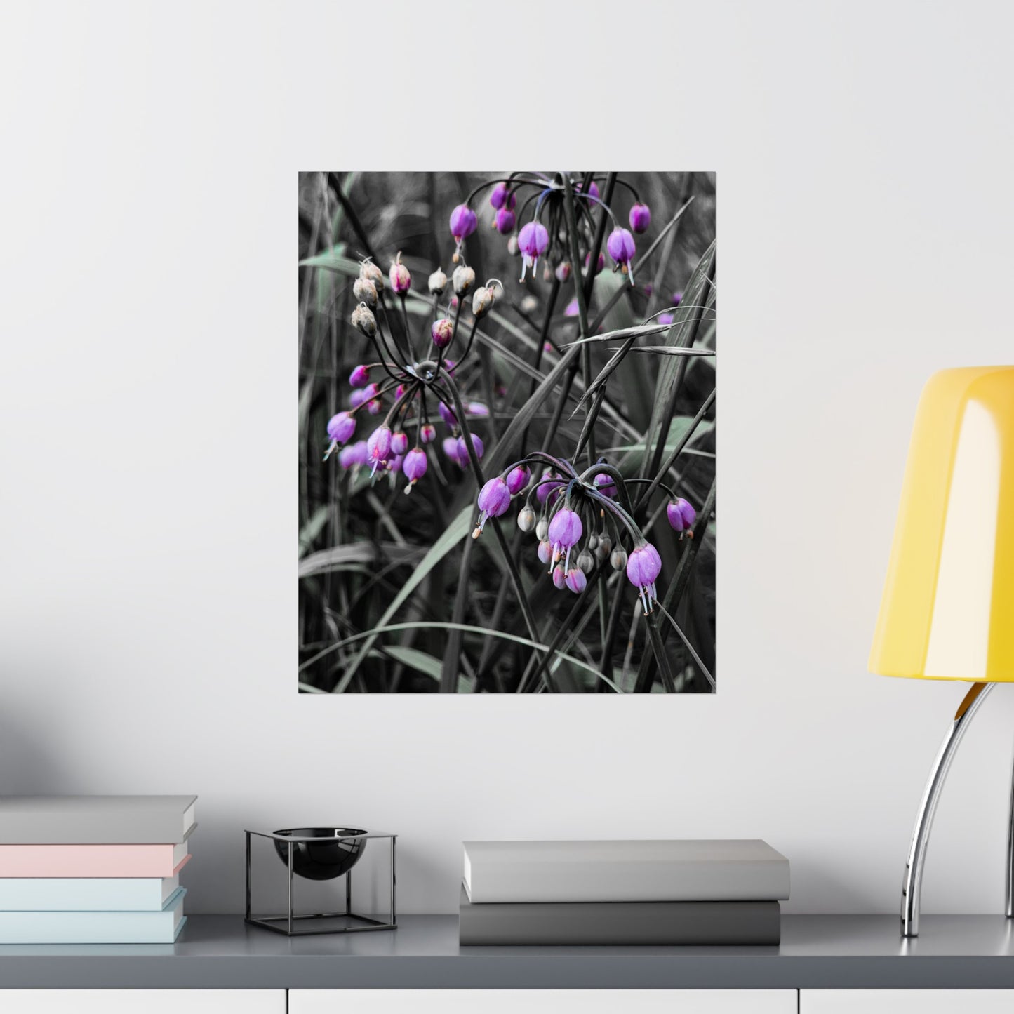 Black White Purple Flowers Art Print (frame not included)