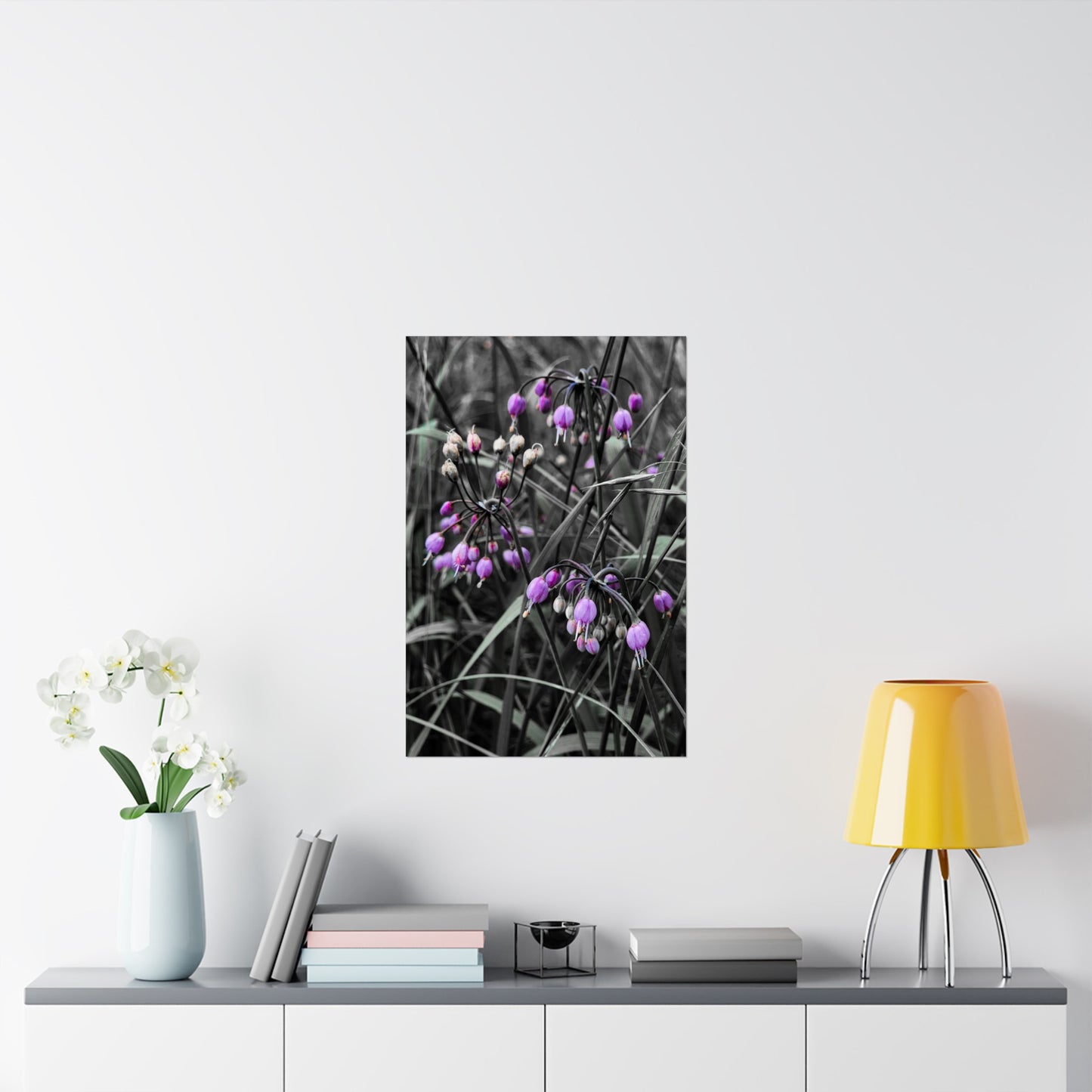 Black White Purple Flowers Art Print (frame not included)