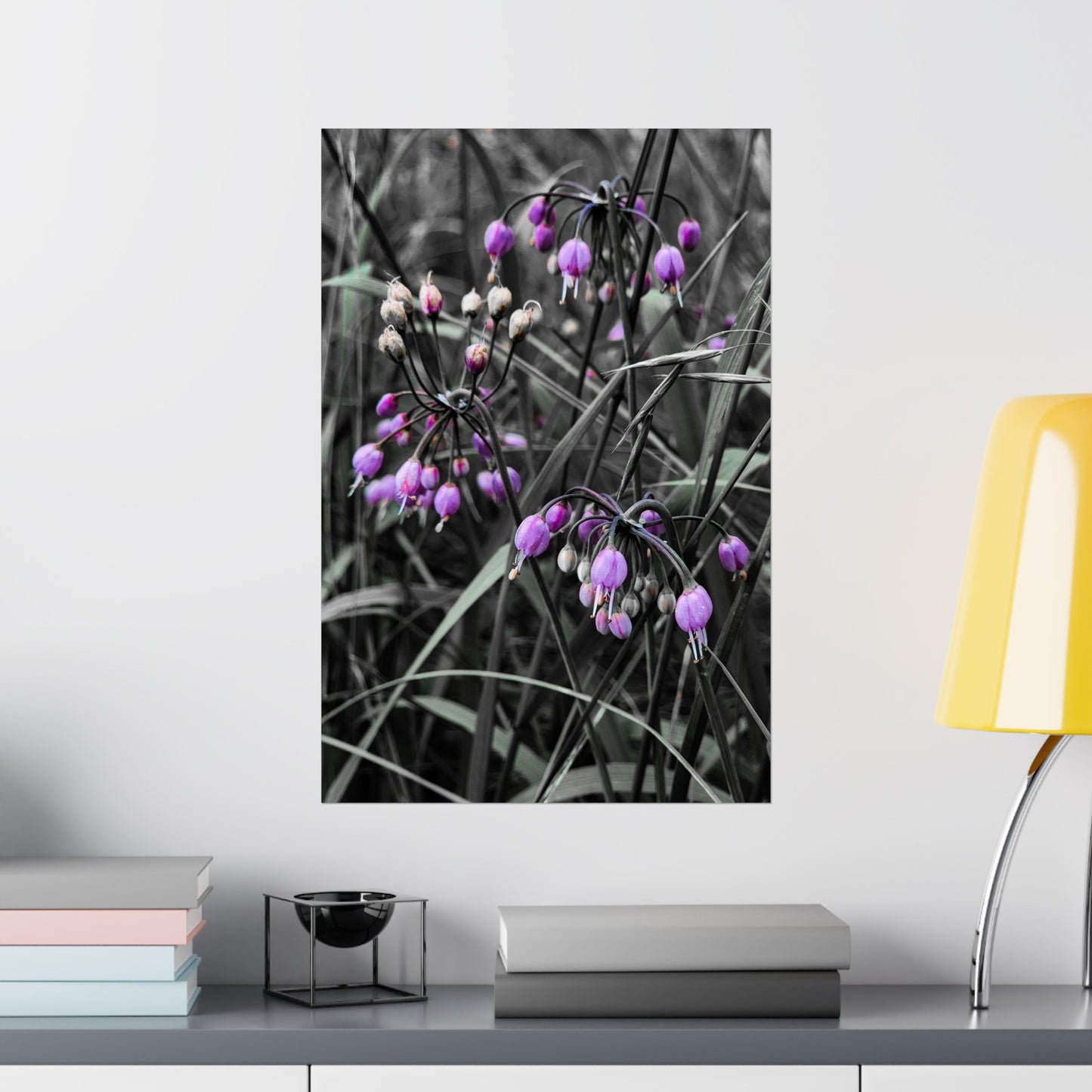 Black White Purple Flowers Art Print (frame not included)