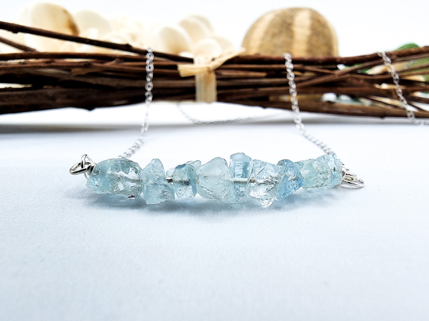 Sky Blue Raw Aquamarine Necklace