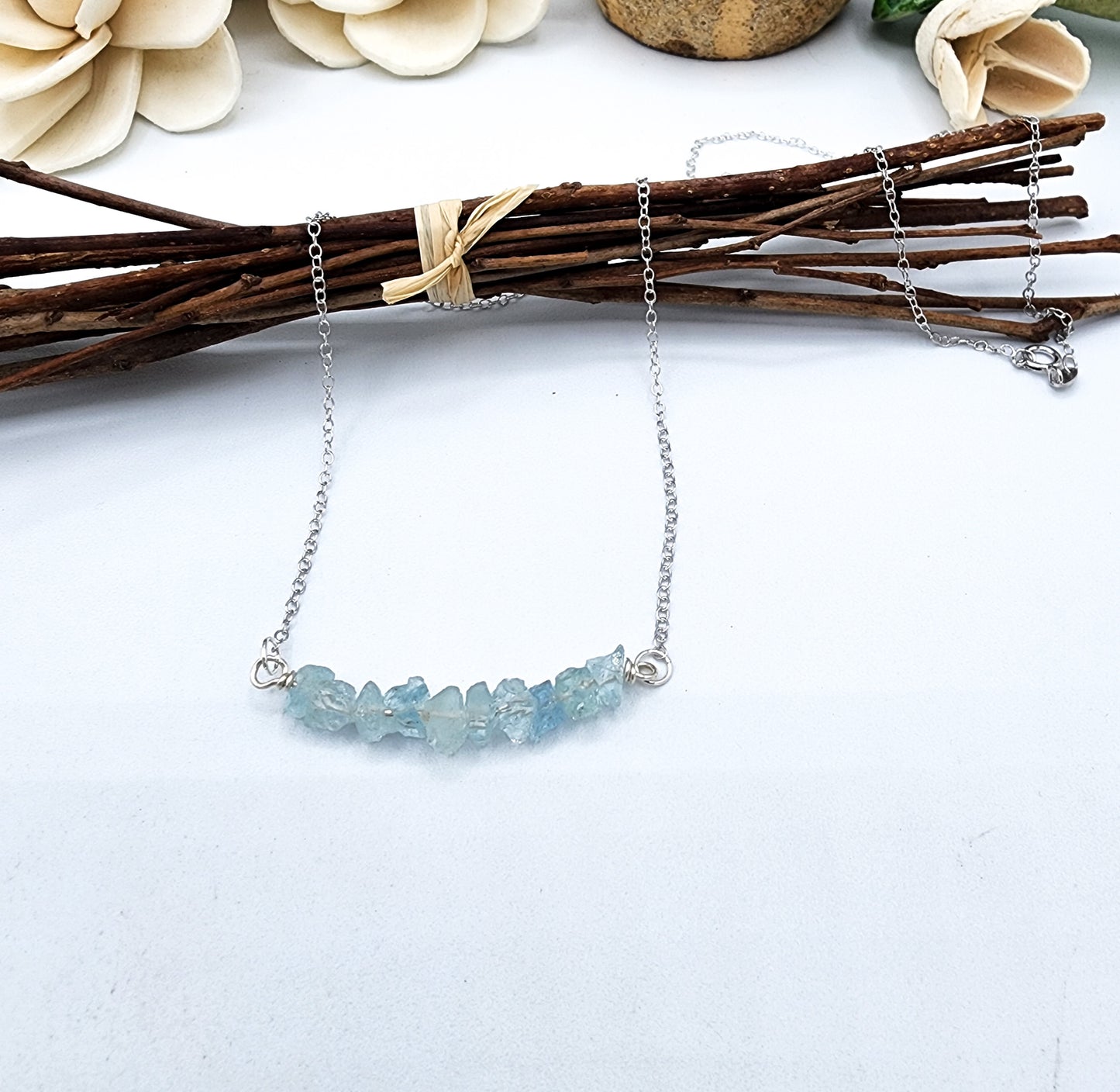 Sky Blue Raw Aquamarine Necklace