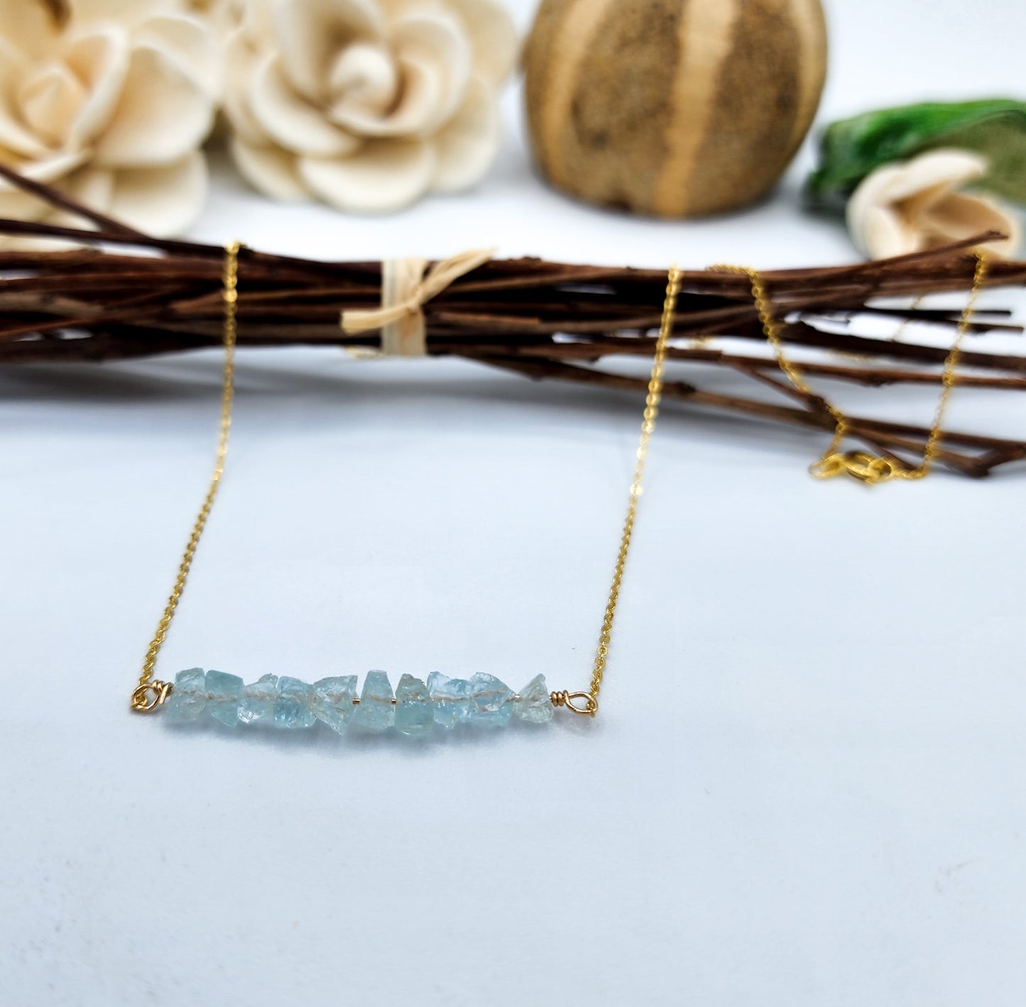 Sky Blue Raw Aquamarine Necklace