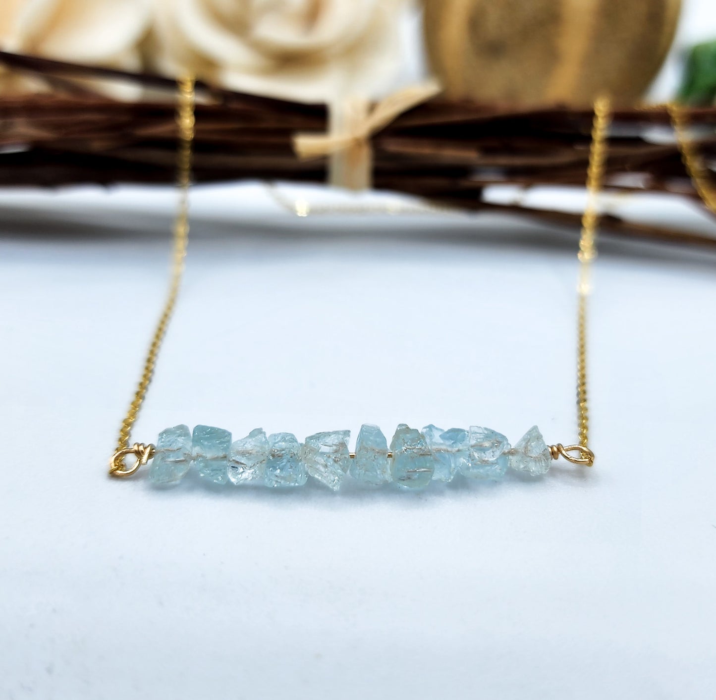 Sky Blue Raw Aquamarine Necklace