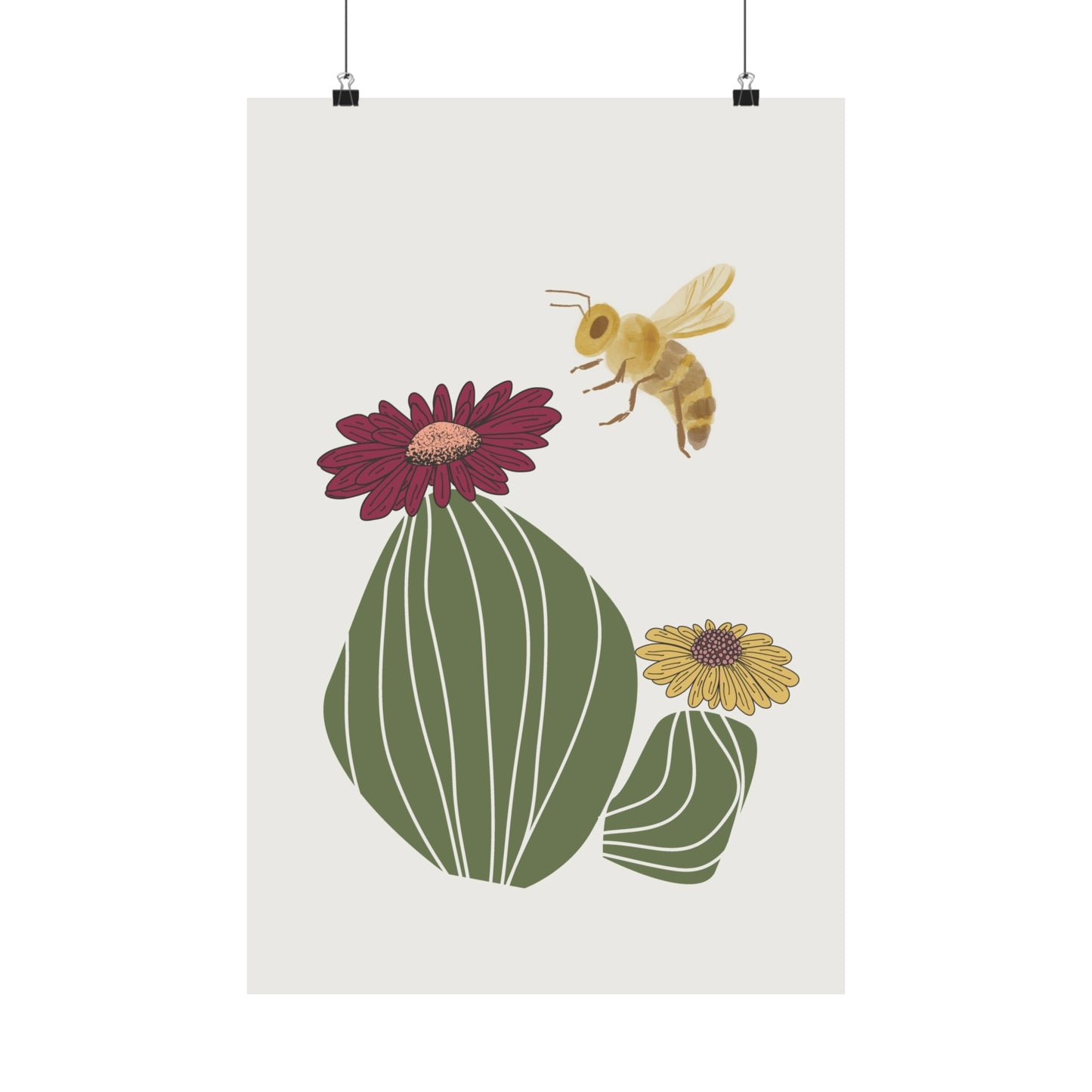 Cactus Flower and Bee Art Print (frame not included)