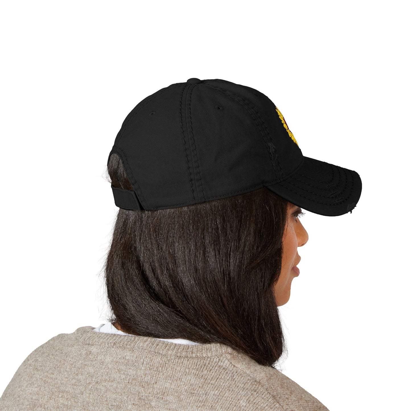 Distressed Sunflower Hat, Embroidered Cap for Garden Lovers, Casual Style, Gift for Her, Perfect for Summer Outings