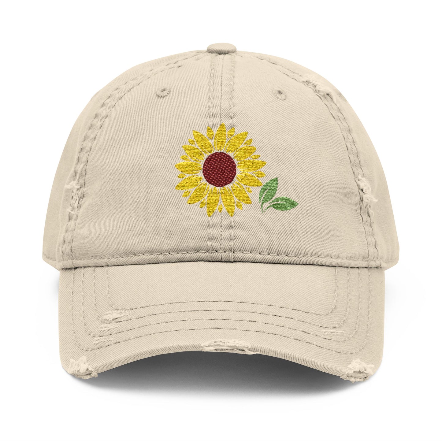 Distressed Sunflower Hat, Embroidered Cap for Garden Lovers, Casual Style, Gift for Her, Perfect for Summer Outings