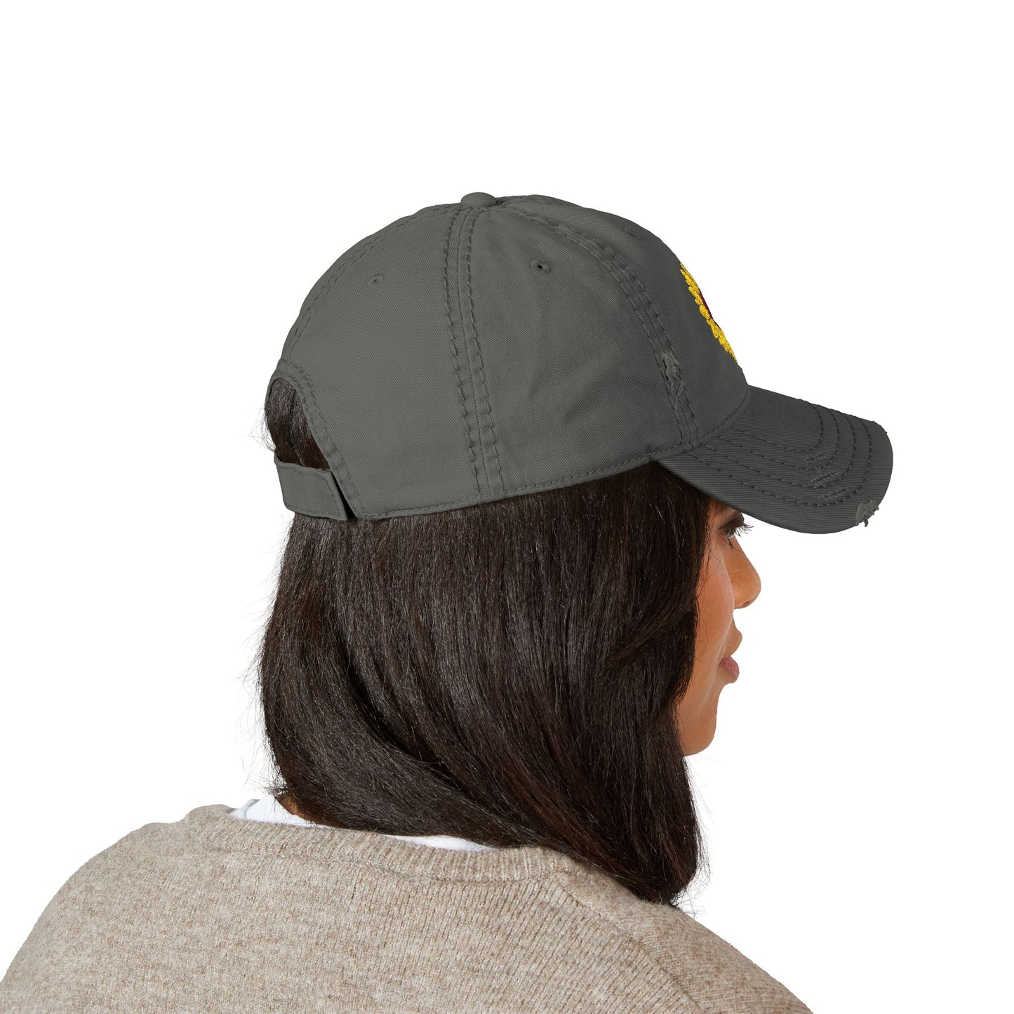 Distressed Sunflower Hat, Embroidered Cap for Garden Lovers, Casual Style, Gift for Her, Perfect for Summer Outings