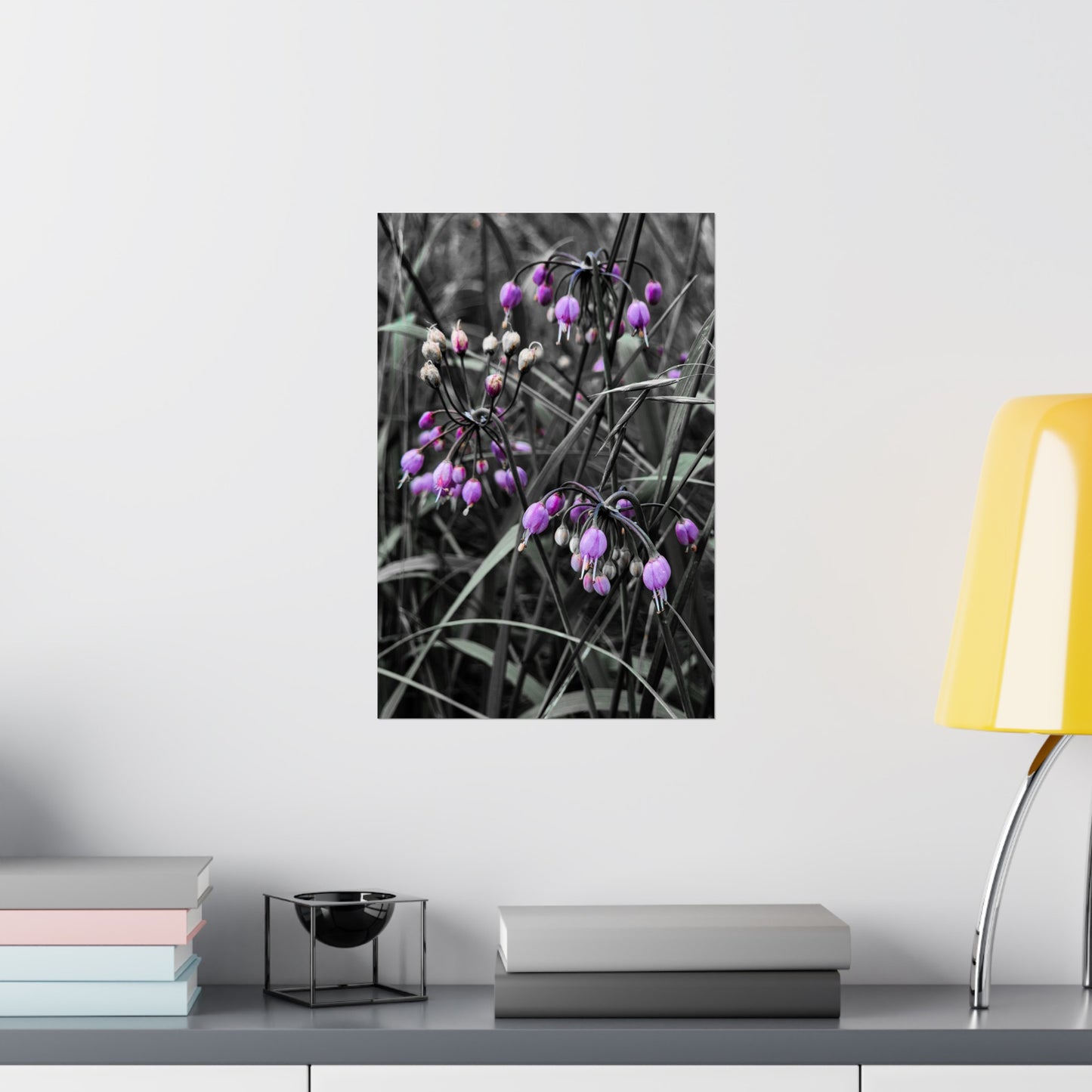 Black White Purple Flowers Art Print (frame not included)