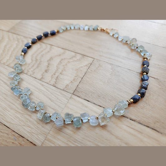 Raw Sapphire & Aquamarine Necklace (18"-19")