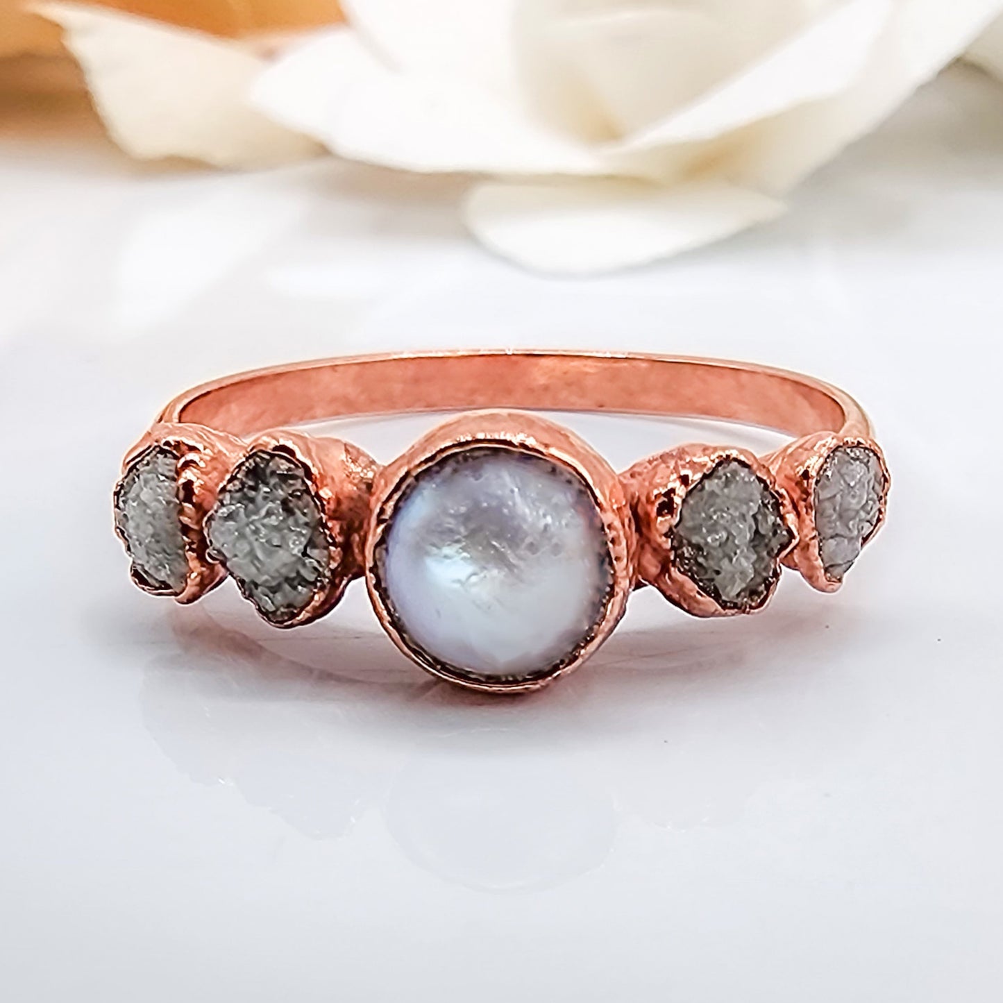 Raw Diamond & Pearl Ring