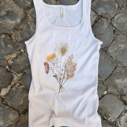 Floral Women's Micro Ribbed Tank - Summer Casual Wear, Boho Style, Gifts for Her, Layering Top, Floral Aesthetic