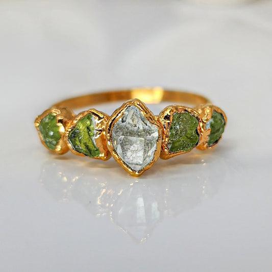 raw peridot ring