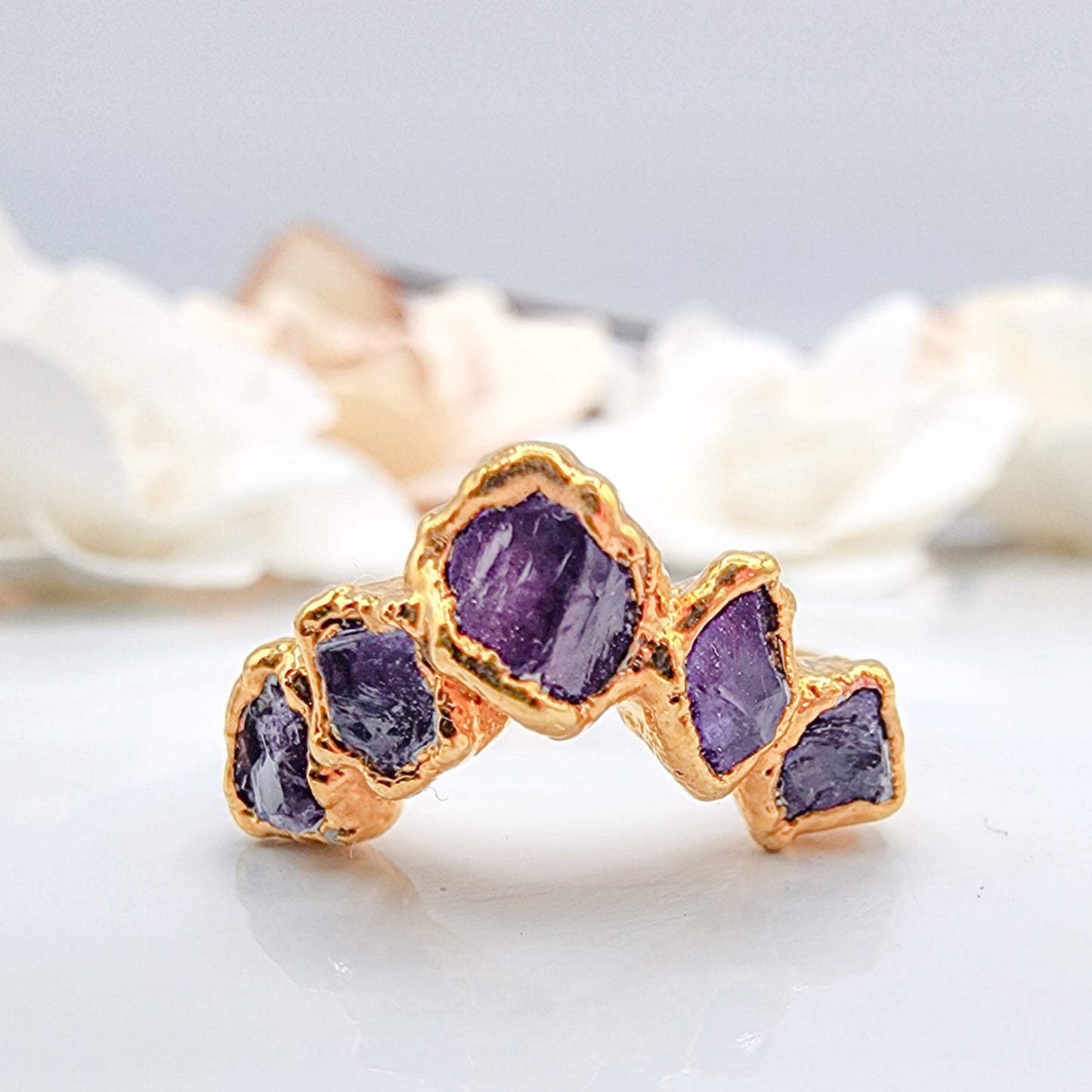 Raw Amethyst Chevron Ring