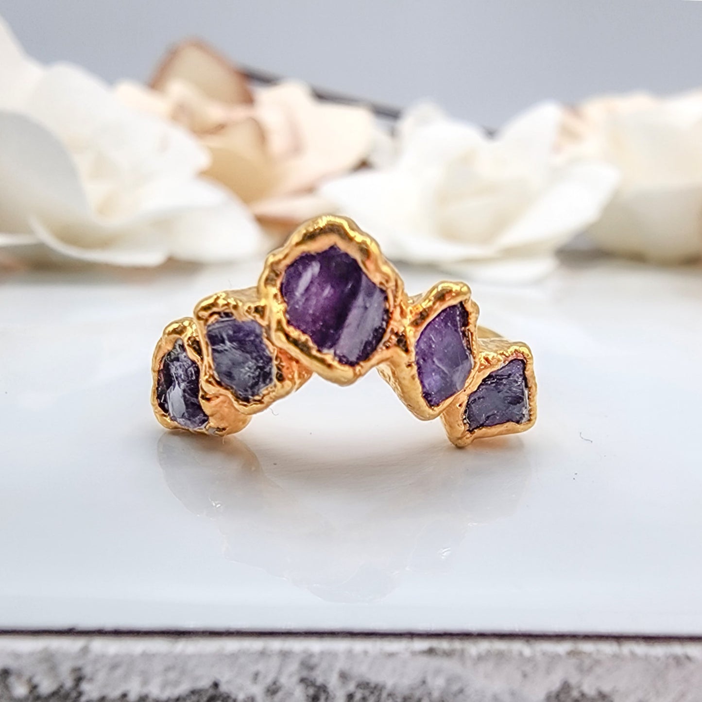 Raw Amethyst Chevron Ring