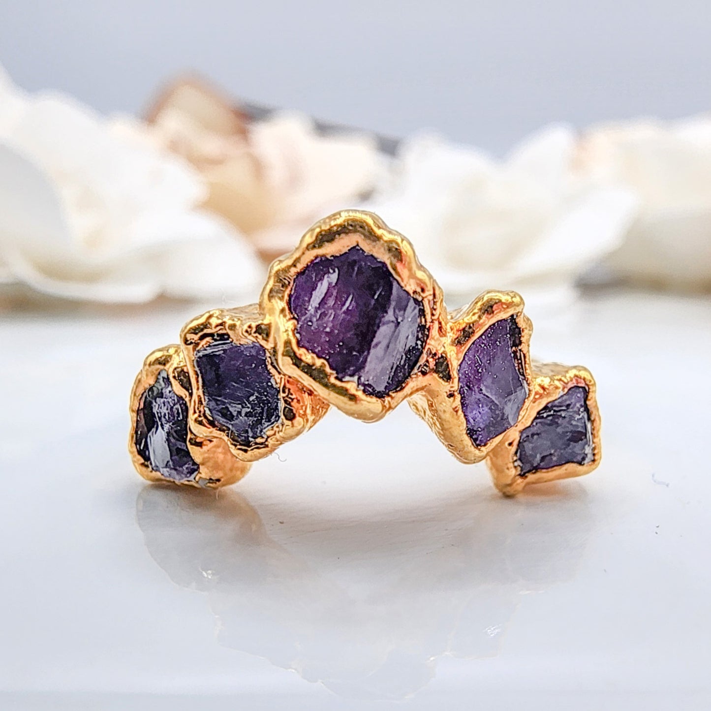 Raw Amethyst Chevron Ring