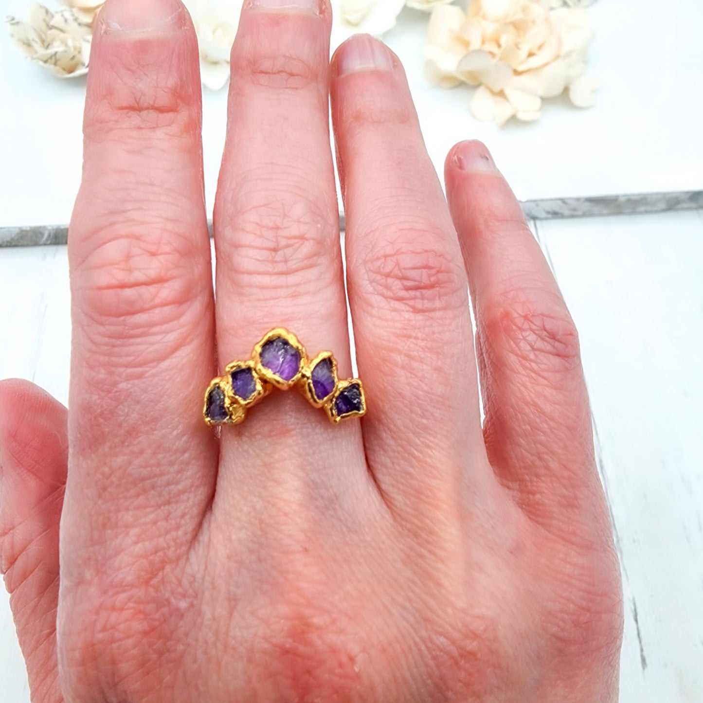 Raw Amethyst Chevron Ring