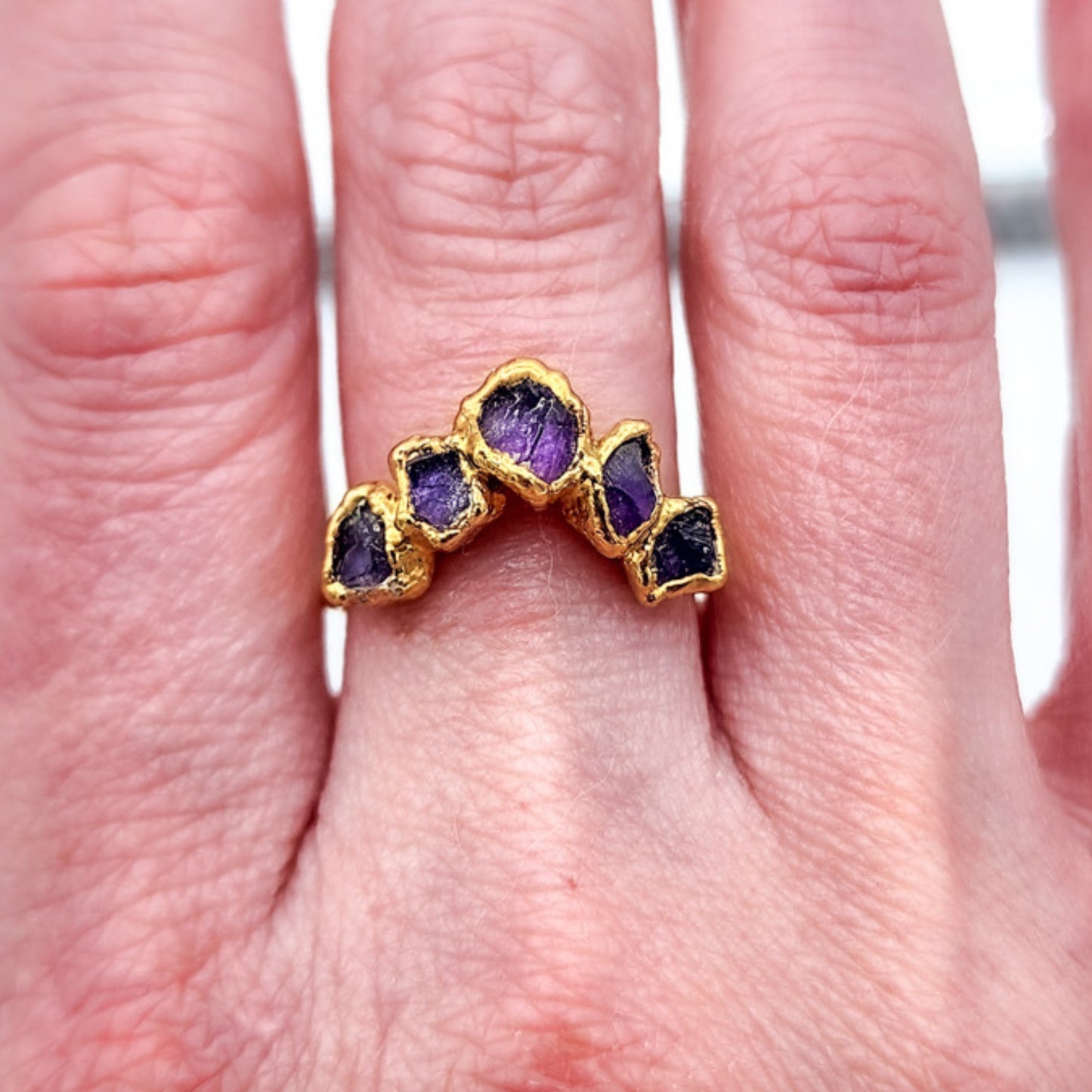 Raw Amethyst Chevron Ring