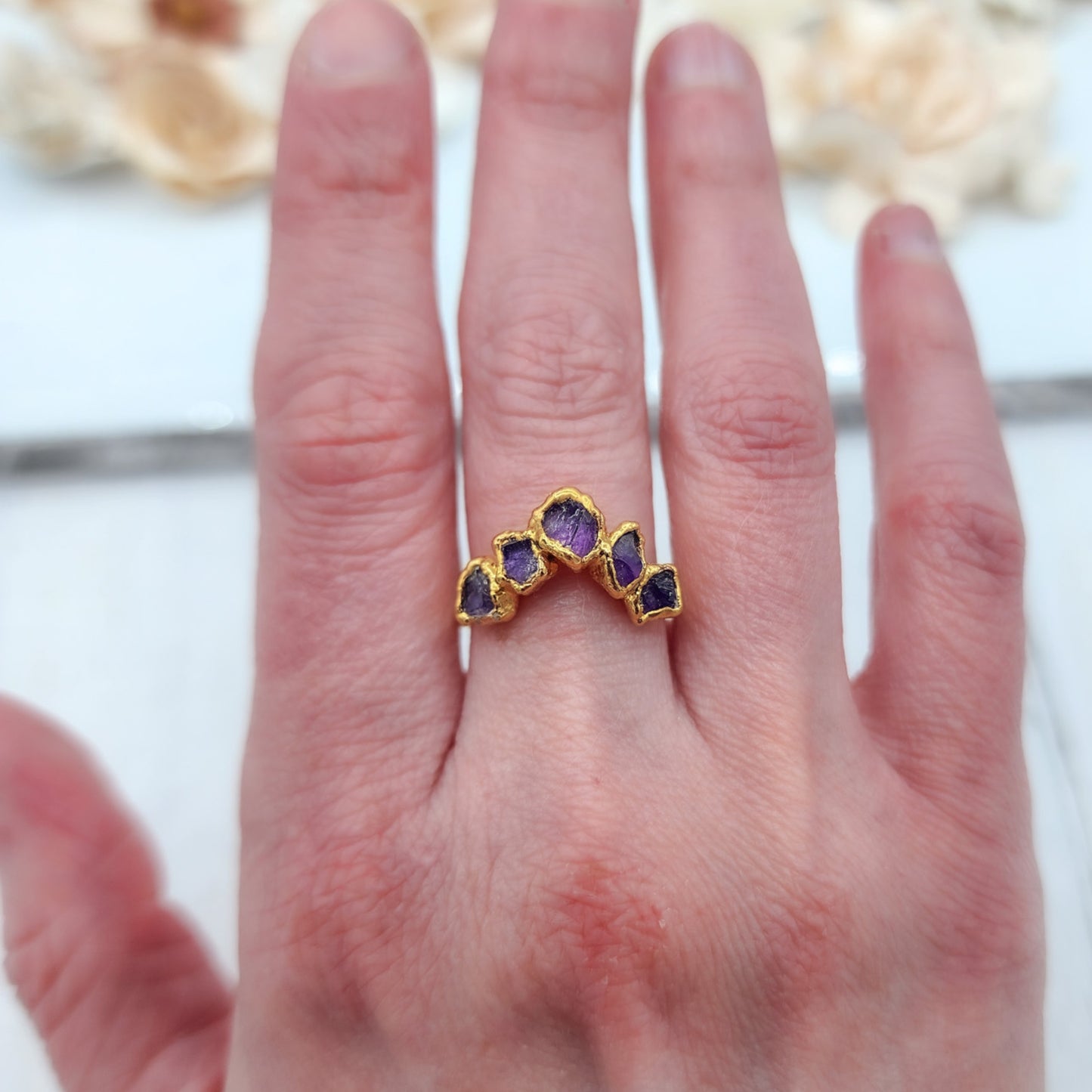 Raw Amethyst Chevron Ring