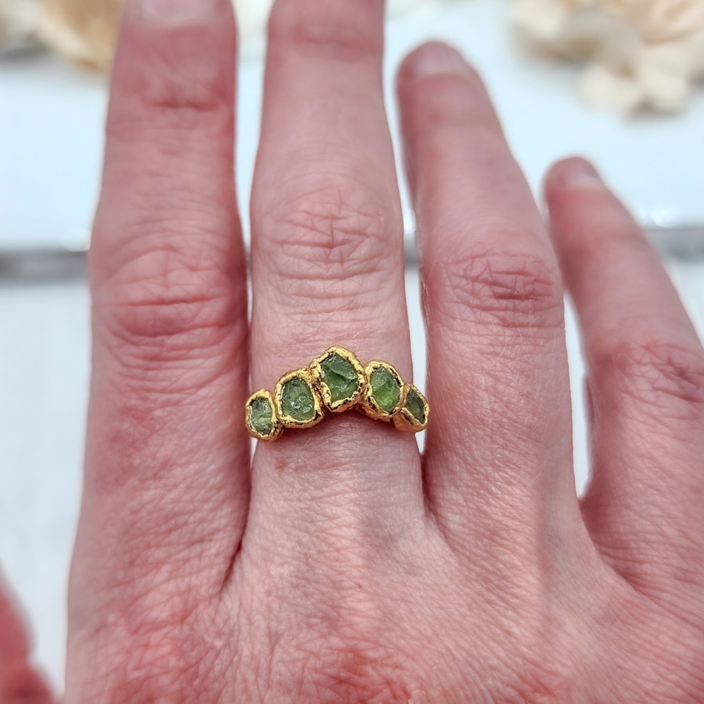 Raw Peridot Chevron Ring