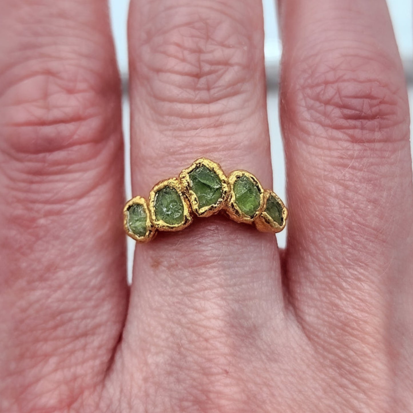 Raw Peridot Chevron Ring