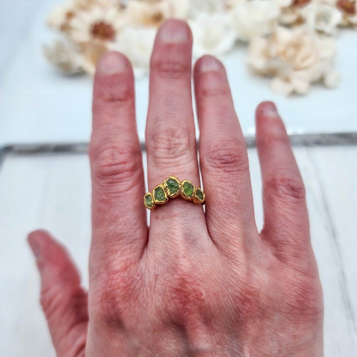 Raw Peridot Chevron Ring