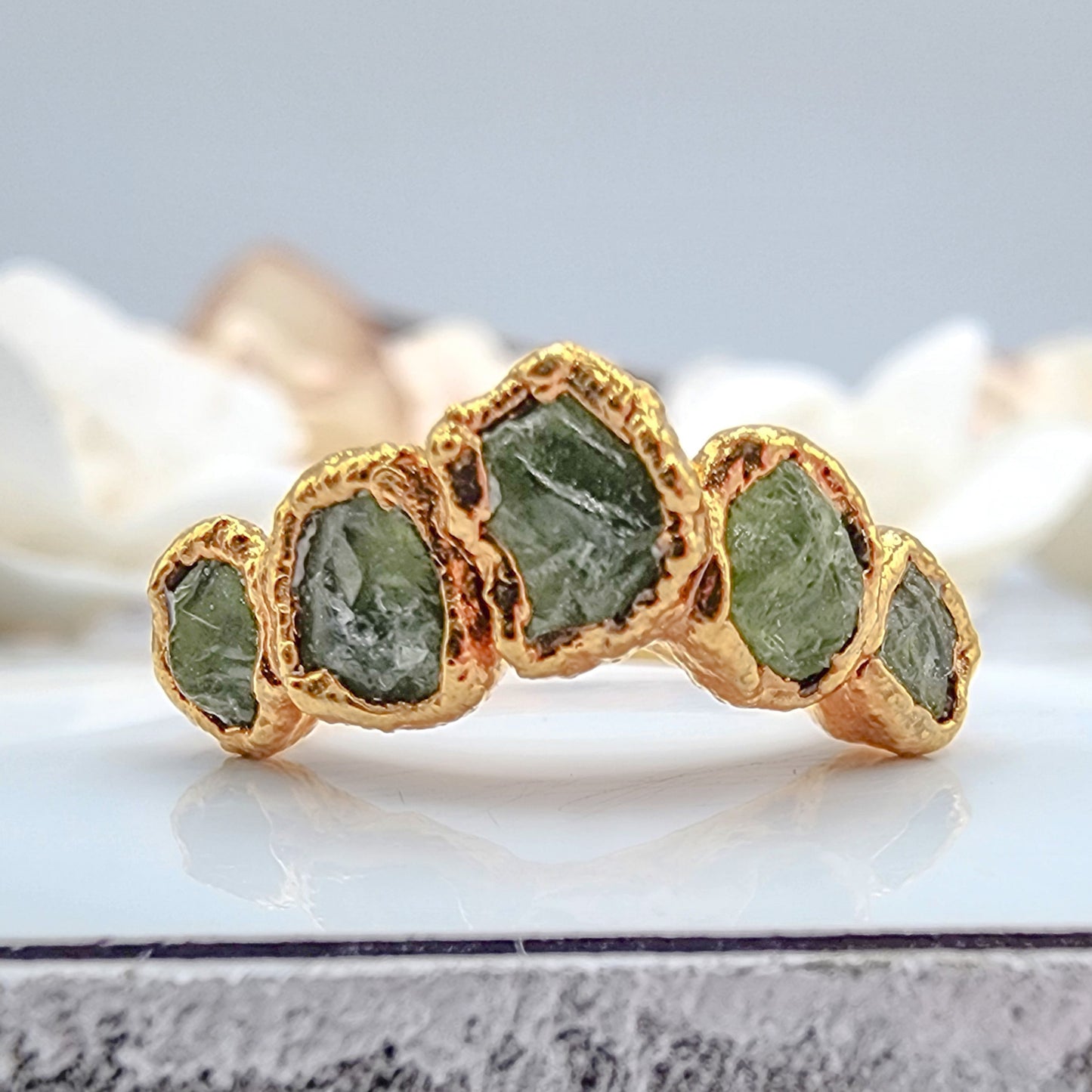 Raw Peridot Chevron Ring