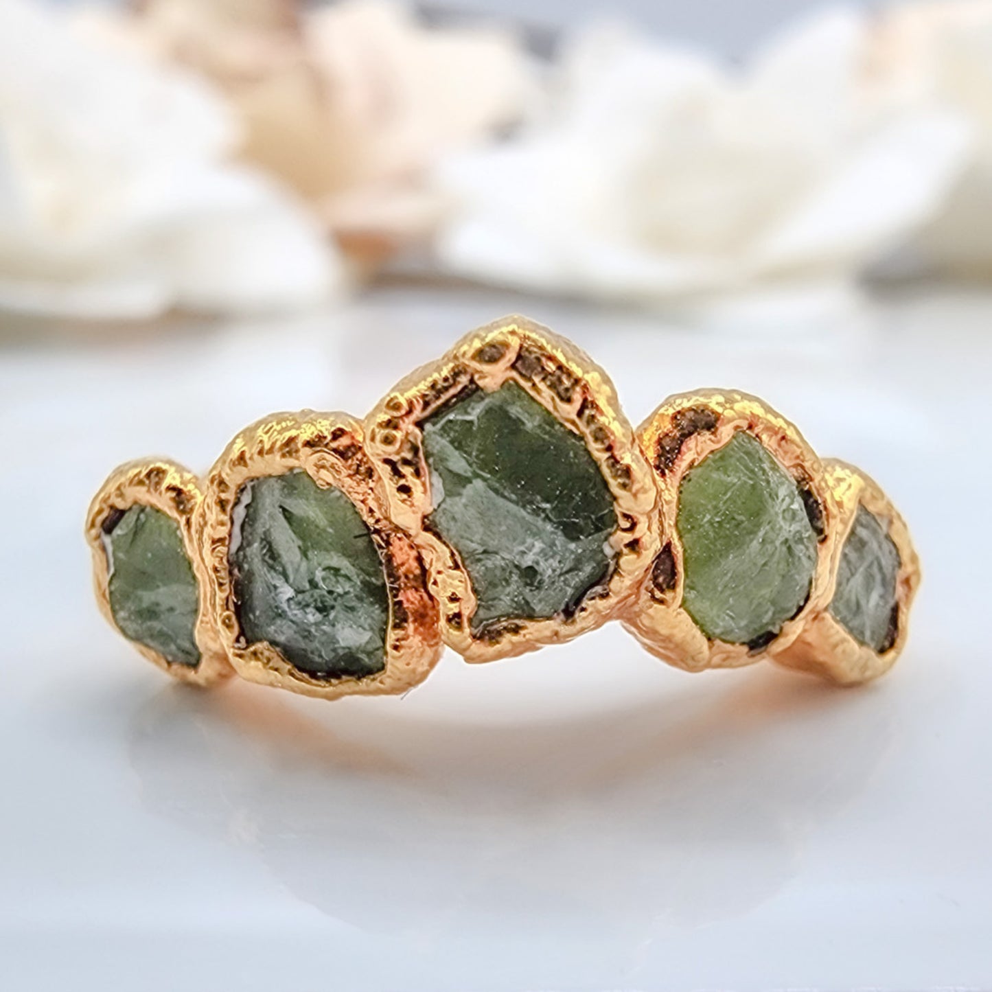 Raw Peridot Chevron Ring