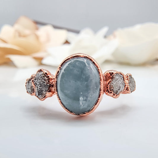 Aquamarine and Raw Diamond Ring