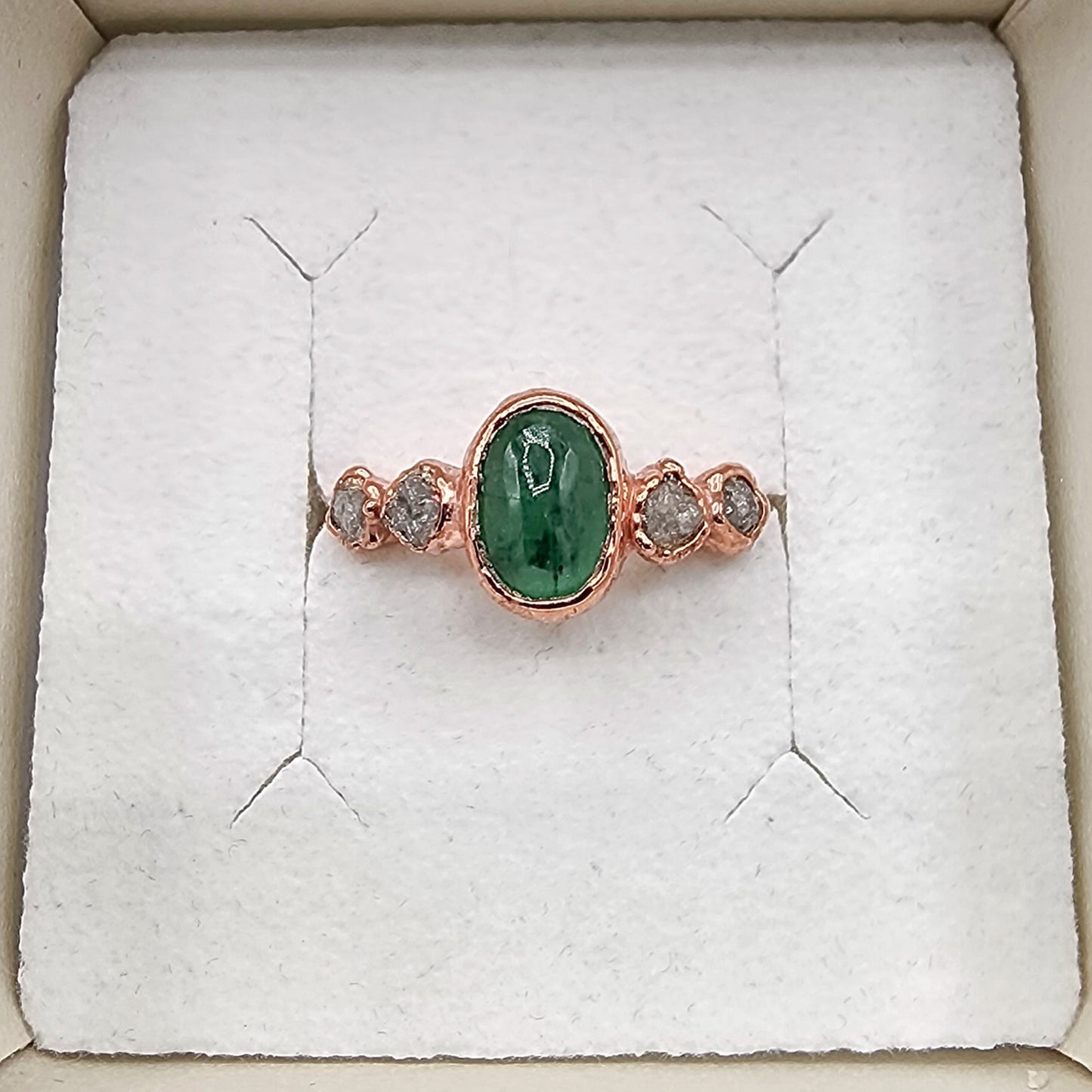 Emerald and Raw Diamond Ring