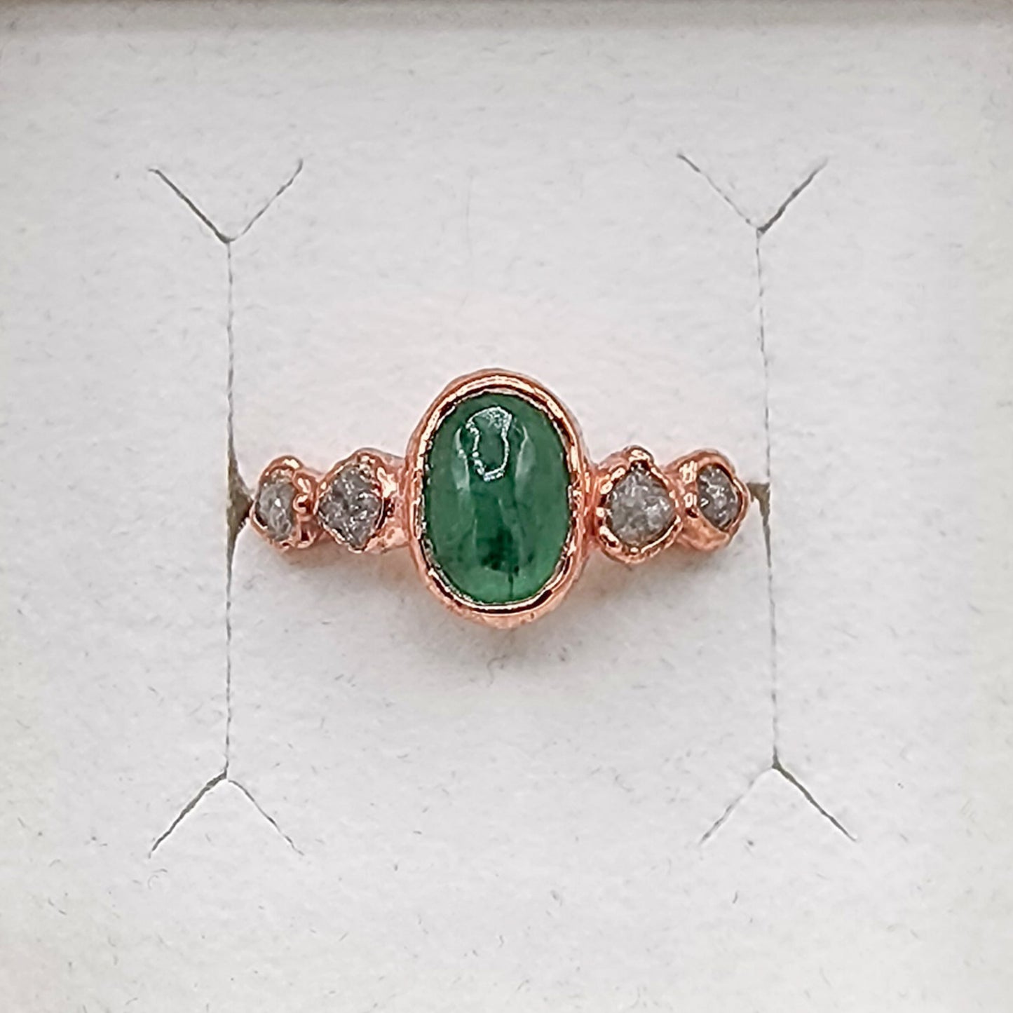 Emerald and Raw Diamond Ring