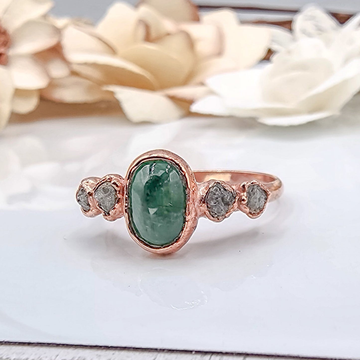 Emerald and Raw Diamond Ring