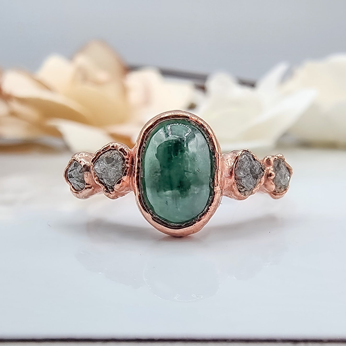 Emerald and Raw Diamond Ring