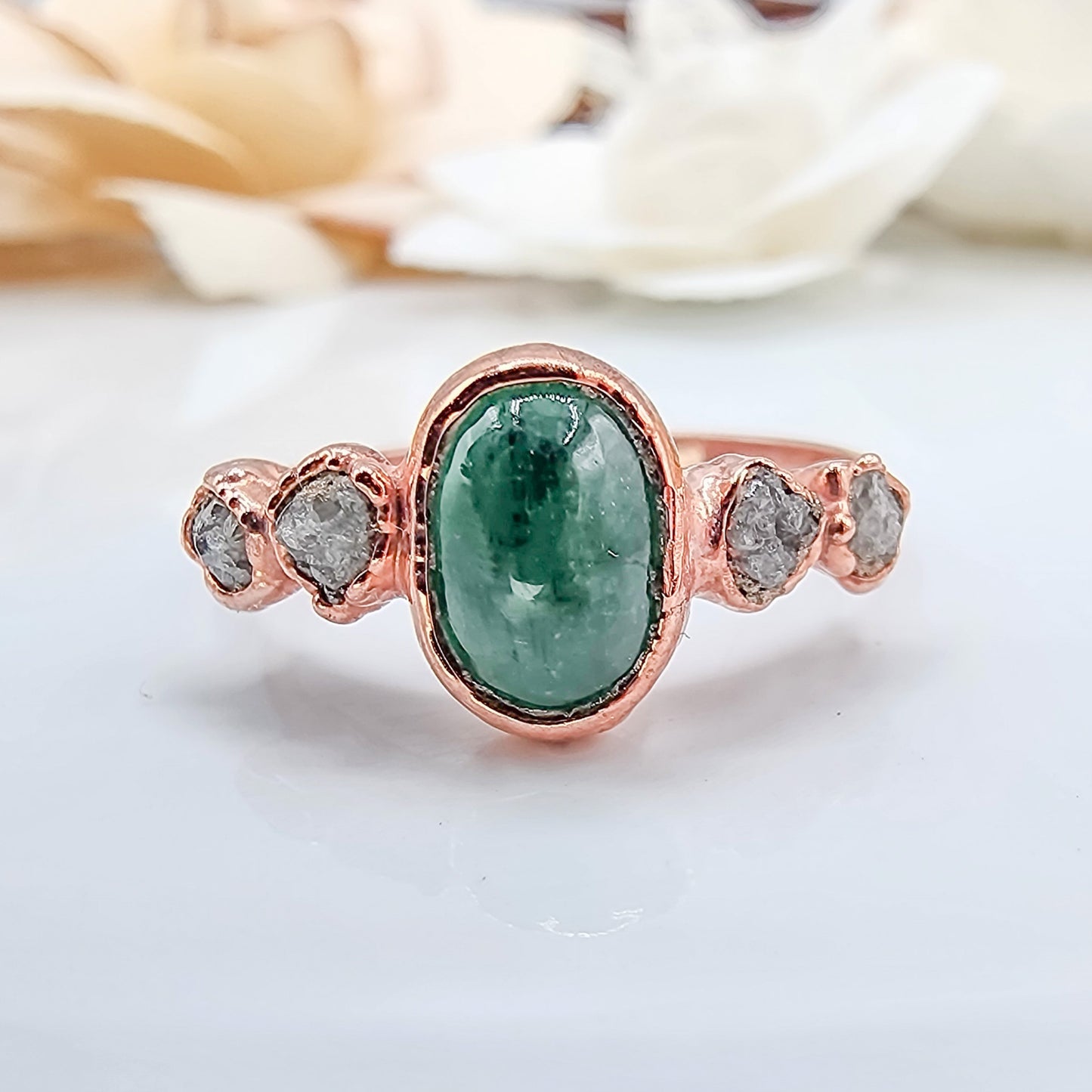 Emerald and Raw Diamond Ring