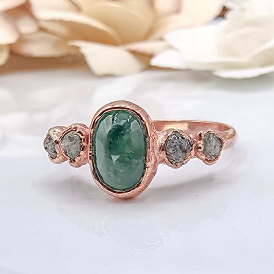 Emerald and Raw Diamond Ring