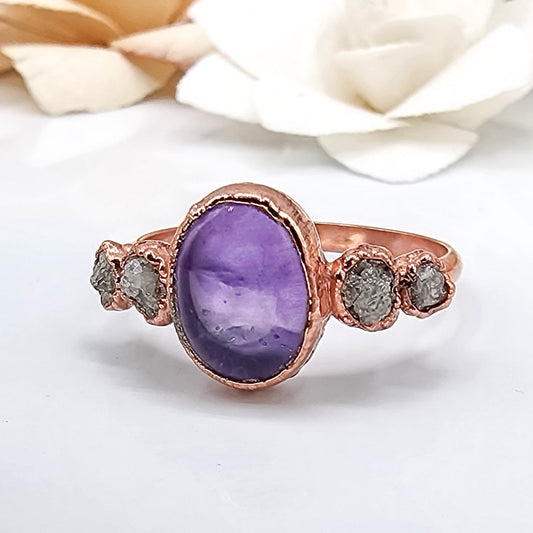 Amethyst and Raw Diamond Ring