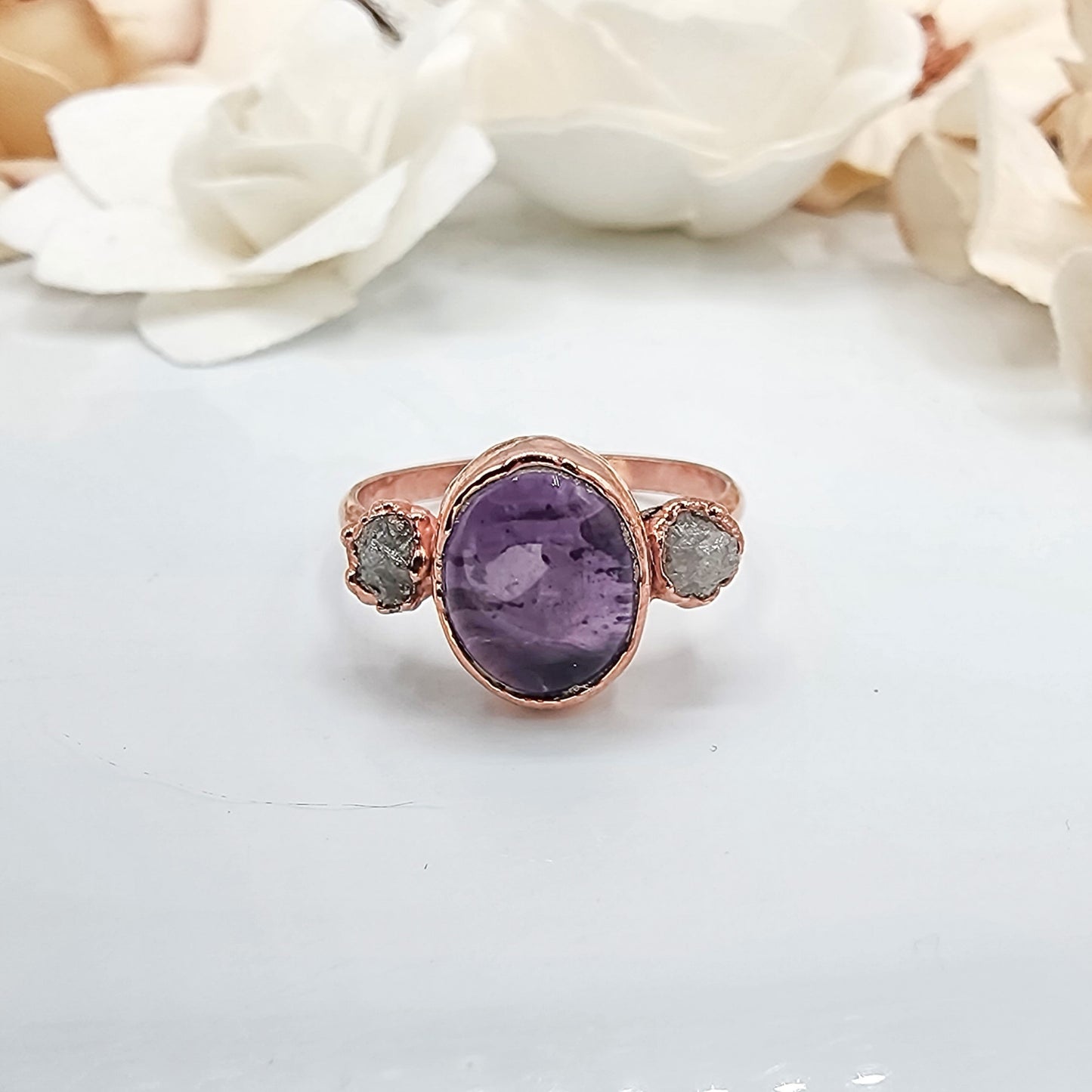 Amethyst and Raw Diamond Ring