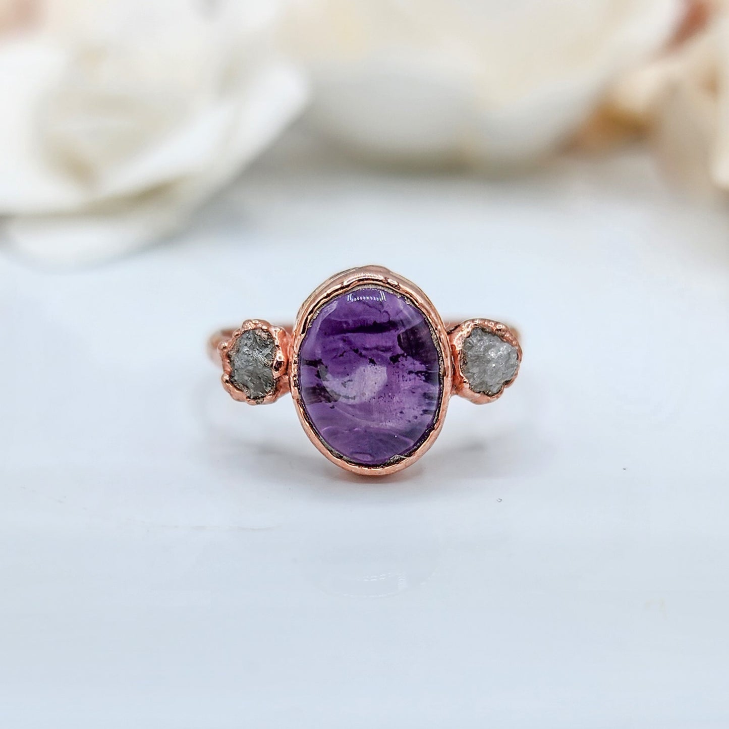 Amethyst and Raw Diamond Ring