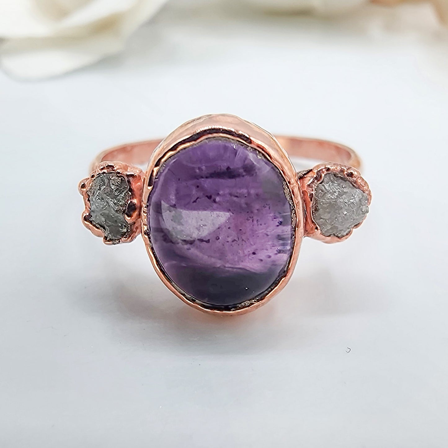 Amethyst and Raw Diamond Ring