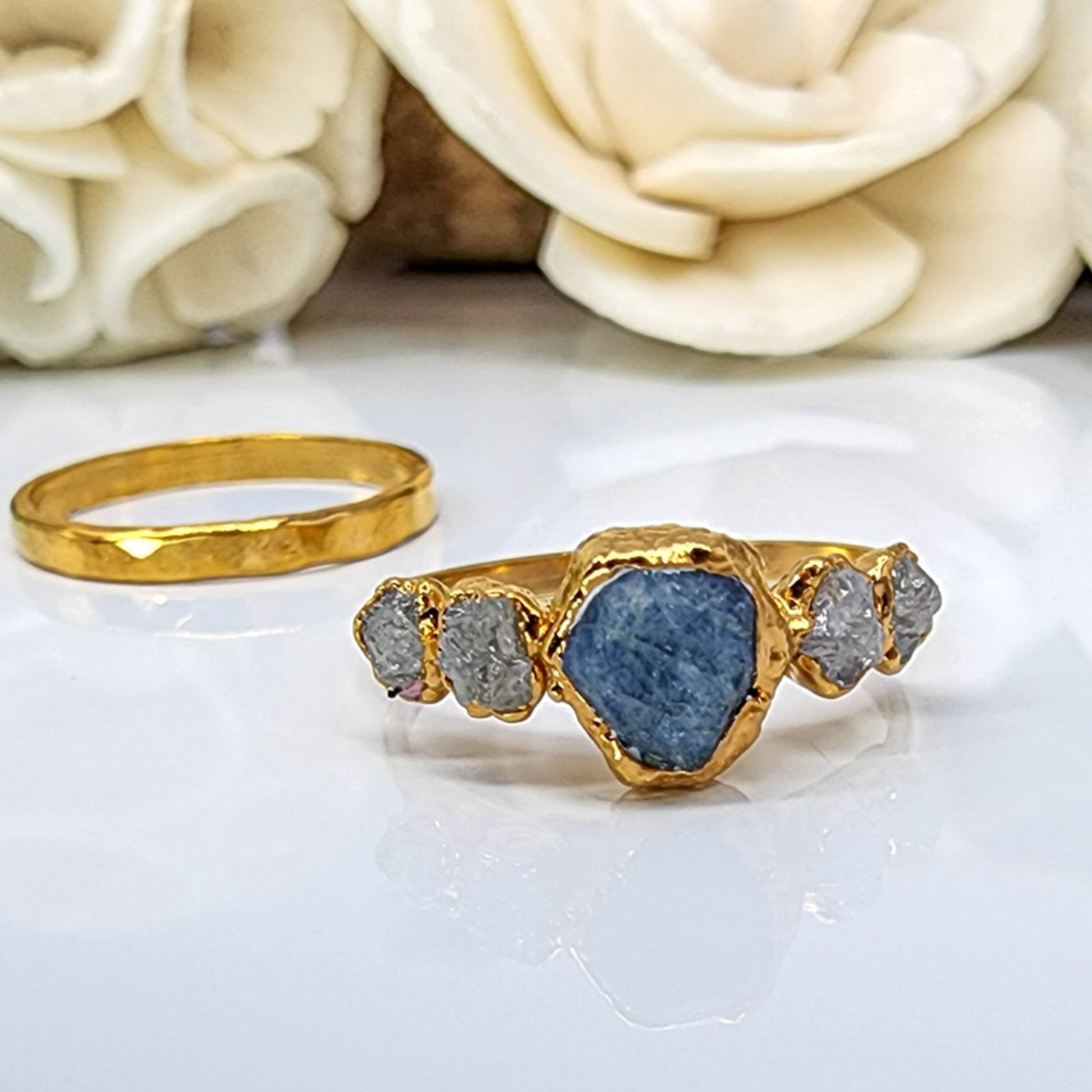 Raw Sapphire Diamond Ring