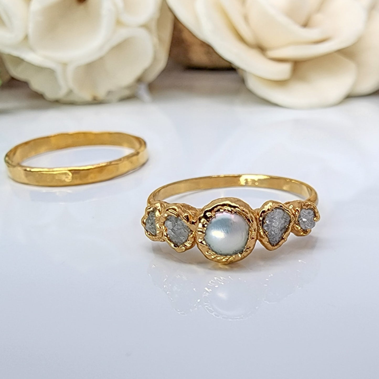 Raw Diamond & Pearl Ring